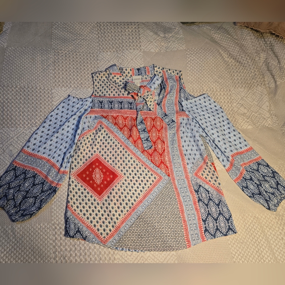 Chico's Red and Blue Patterned Blouse